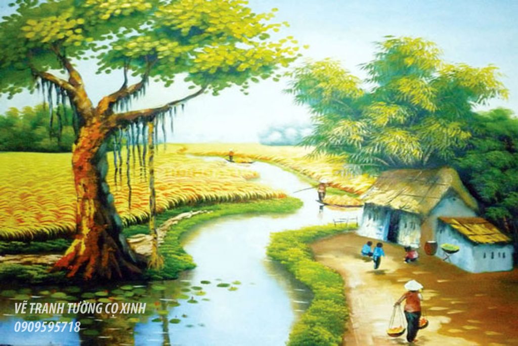 Vẽ tranh phong cảnh làng quê – Vẽ tranh tường Sài Gòn